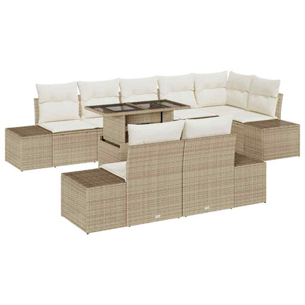 Trädgårdsoffset med lagring 9 pcs Beige Poly rattan