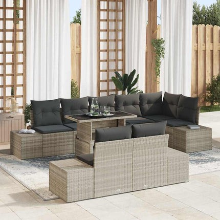 Trädgårdsoffset med lagring 9 pcs Ljusgrå Poly rattan