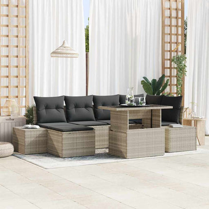 Trädgårdsoffset med lagring 7 pcs Ljusgrå Poly rattan