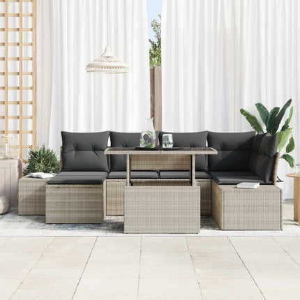 Trädgårdsoffset med lagring 7 pcs Ljusgrå Poly rattan