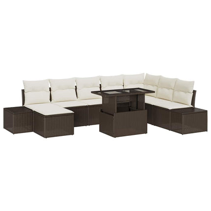 Trädgårdsoffset med lagring 9 pcs Brun Poly rattan