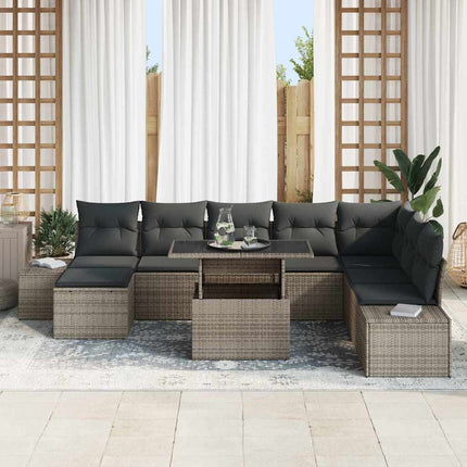 Trädgårdsoffset med lagring 9 pcs Grå Poly rattan