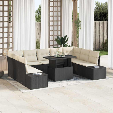 Trädgårdsoffset med lagring 10 pcs Svart Poly rattan