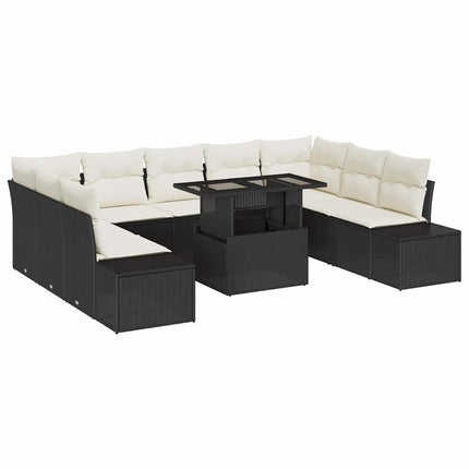Trädgårdsoffset med lagring 10 pcs Svart Poly rattan