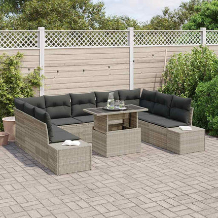 Trädgårdsoffset med lagring 10 pcs Ljusgrå Poly rattan