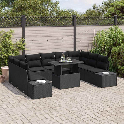 Trädgårdsoffset med lagring 10 pcs Svart Poly rattan
