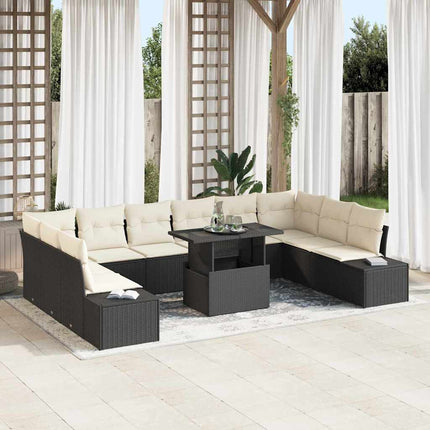 Trädgårdsoffset med lagring 11 pcs Svart Poly rattan