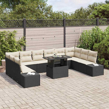 Trädgårdsoffset med lagring 11 pcs Svart Poly rattan