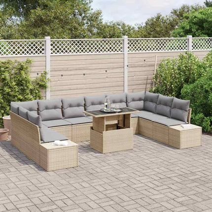 Trädgårdsoffset med lagring 11 pcs Beige Poly rattan
