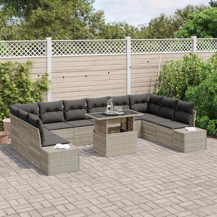 Trädgårdsoffset med lagring 11 pcs Ljusgrå Poly rattan