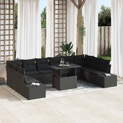 Trädgårdsoffset med lagring 11 pcs Svart Poly rattan