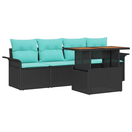Trädgårdsoffset med lagring 5 pcs Svart Poly rattan