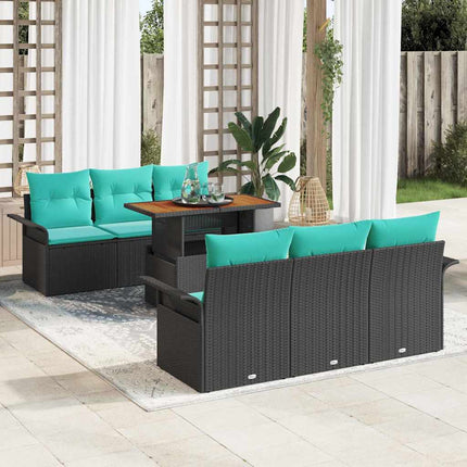 Trädgårdsoffset med lagring 7 pcs Svart Poly rattan