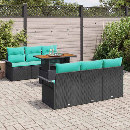 Trädgårdsoffset 7 st Svart Poly rattan