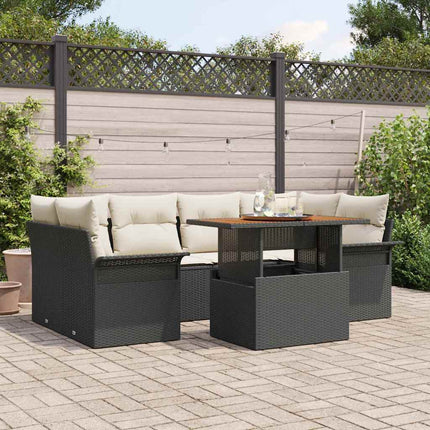 Trädgårdsoffset med lagring 7 pcs Svart Poly rattan