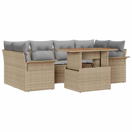 Trädgårdsoffset 7 st Beige Poly rattan