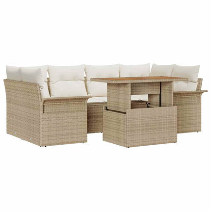 Trädgårdsoffset med lagring 7 pcs Beige Poly rattan