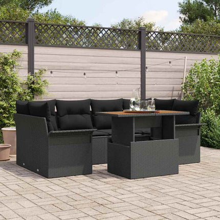 Trädgårdsoffset 7 st Svart Poly rattan