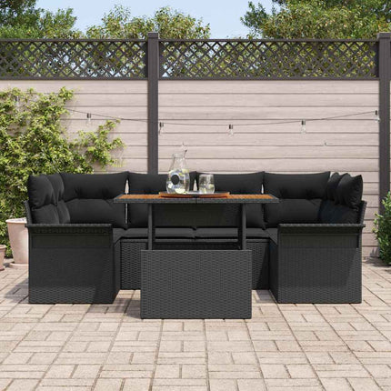 Trädgårdsoffset med lagring 7 pcs Svart Poly rattan
