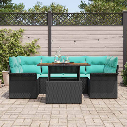 Trädgårdsoffset med lagring 7 pcs Svart Poly rattan