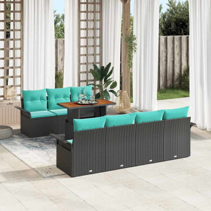 Trädgårdsoffset med lagring 8 pcs Svart Poly rattan