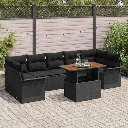 Trädgårdsoffset med lagring 8 pcs Svart Poly rattan