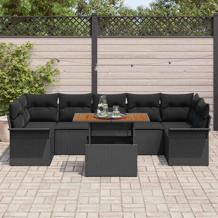 Trädgårdsoffset med lagring 8 pcs Svart Poly rattan