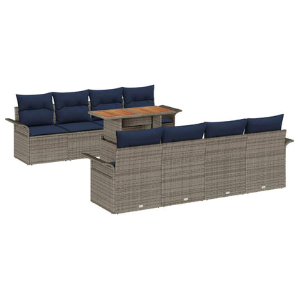 Trädgårdsoffset med lagring 9 pcs Grå Poly rattan