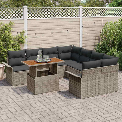 Trädgårdsoffset med lagring 9 pcs Grå Poly rattan