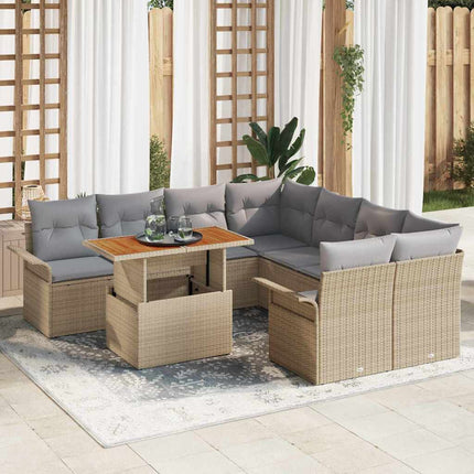 Trädgårdsoffset med lagring 9 pcs Beige Poly rattan