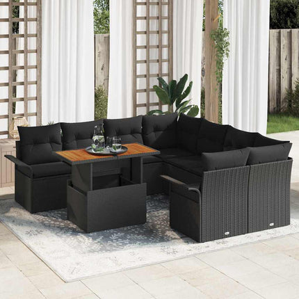 Trädgårdsoffset med lagring 9 pcs Svart Poly rattan
