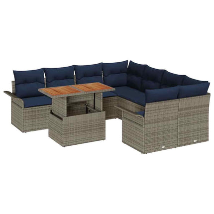 Trädgårdsoffset med lagring 9 pcs Grå Poly rattan