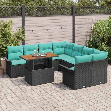 Trädgårdsoffset med lagring 9 pcs Svart Poly rattan