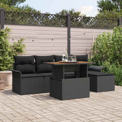 Trädgårdsoffset med lagring 6 pcs Svart Poly rattan