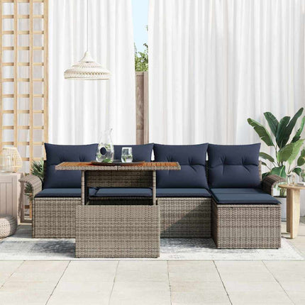 Trädgårdsoffset med lagring 6 pcs Grå Poly rattan