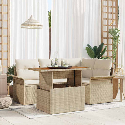 Trädgårdsoffset med lagring 5 pcs Beige Poly rattan