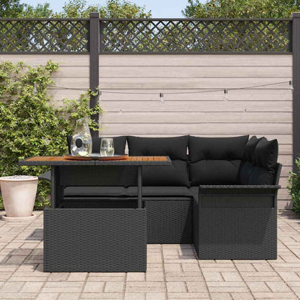 Trädgårdsoffset med lagring 5 pcs Svart Poly rattan