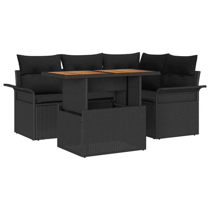 Trädgårdsoffset med lagring 5 pcs Svart Poly rattan