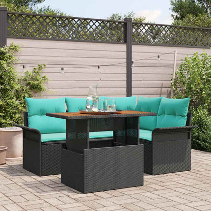 Trädgårdsoffset med lagring 5 pcs Svart Poly rattan