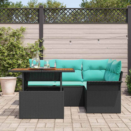 Trädgårdsoffset med lagring 5 pcs Svart Poly rattan