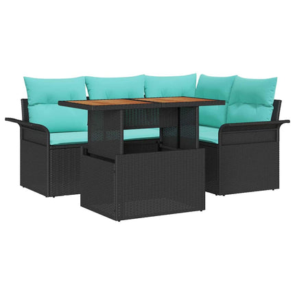 Trädgårdsoffset med lagring 5 pcs Svart Poly rattan