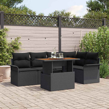 Trädgårdsoffset med lagring 6 pcs Svart Poly rattan