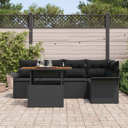 Trädgårdsoffset med lagring 6 pcs Svart Poly rattan