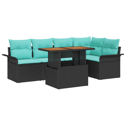 Trädgårdsoffset med lagring 6 pcs Svart Poly rattan