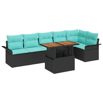 Trädgårdsoffset med lagring 7 pcs Svart Poly rattan