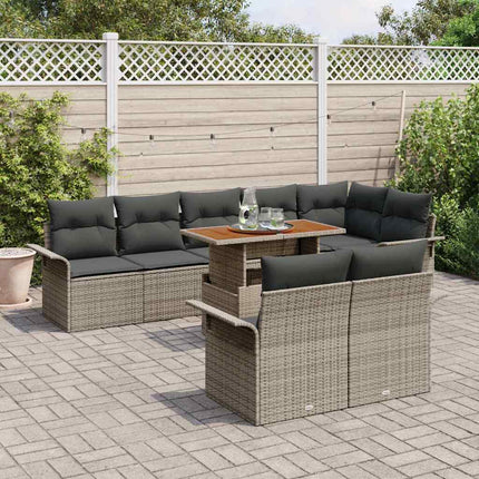 Trädgårdsoffset med lagring 9 pcs Grå Poly rattan