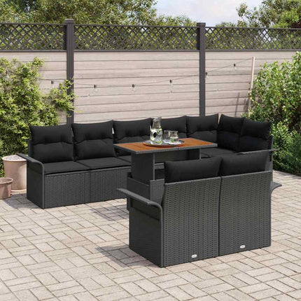 Trädgårdsoffset med lagring 9 pcs Svart Poly rattan