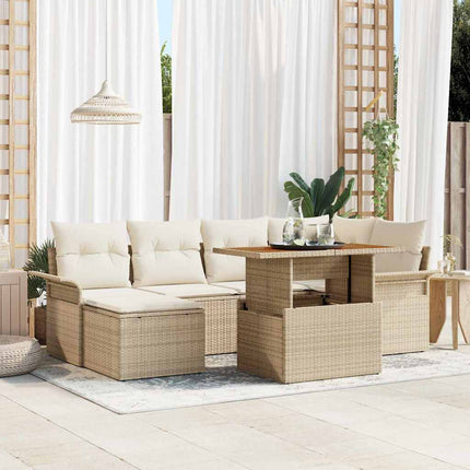 Trädgårdsoffset med lagring 7 pcs Beige Poly rattan