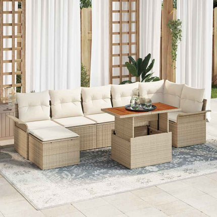 Trädgårdsoffset med lagring 8 pcs Beige Poly rattan