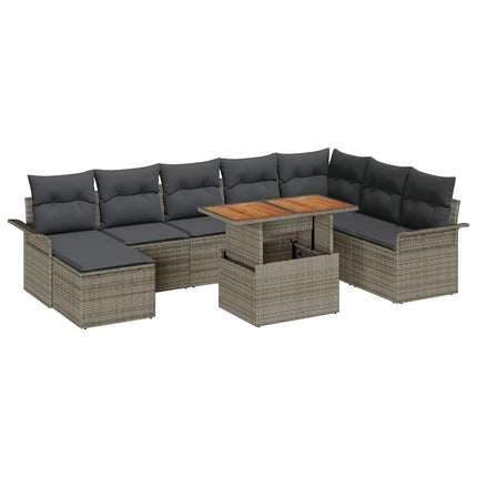 Trädgårdsoffset med lagring 9 pcs Grå Poly rattan